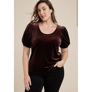 NWT Maurices Velvet Puff Sleeve Top 1X Burgundy Brown Whimsigoth Dark Fairy